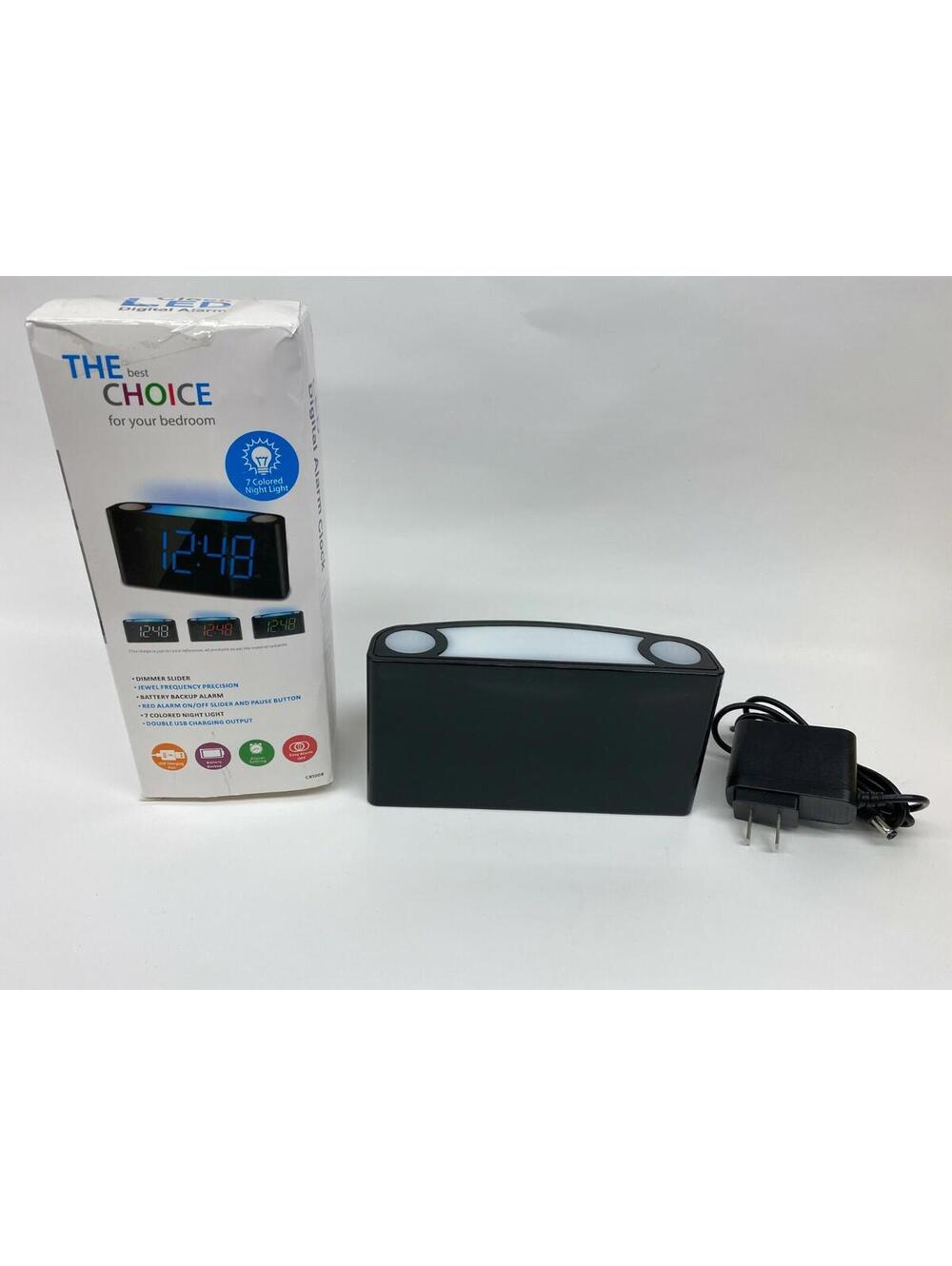 LED Digital Alarm Clock 2USB Ports Color Changing Night Lite Battery Backup